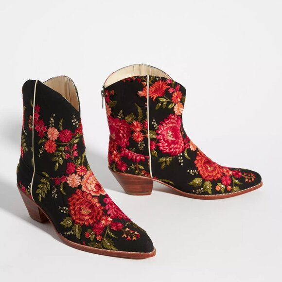 Anthropologie MOMO NEW YORK Embroidered Rose Boots NEW Size 39 - Picture 4 of 14